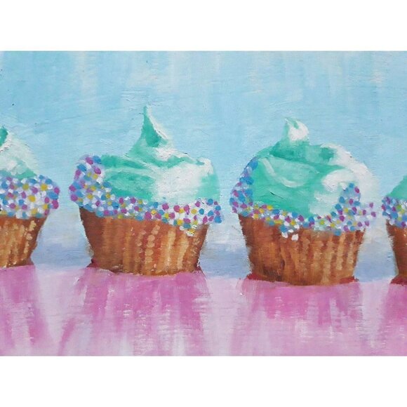 "Cupcakes" Original Oil Painting on Cradled wood panel 12 x 6" by Robin White - Picture 4 of 6